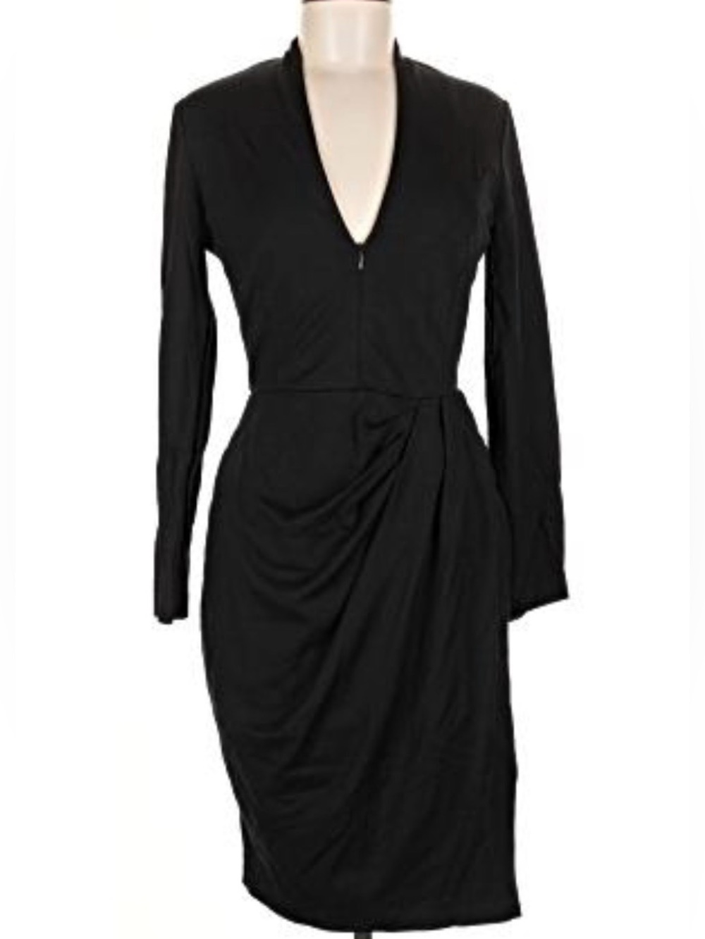 Amanda Uprichard Black Long-Sleeve  Plunging  V-Neck Draped Dress-NWOT